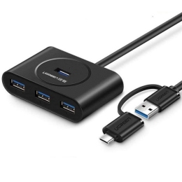 [ Ugreen 40850 ] Bộ chuyển đổi TYPE C sang 4 USB 3.0 + nguồn MICRO USB hỗ trợ OTG TYPE C 1M Màu Đen CR113 20040850