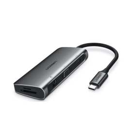 [ Ugreen 40873 ] Bộ Chuyển TYPE C sang 3 USB 3.0 + HDMI + VGA + LAN + SD TF + hỗ trợ nguồn TYPE C CM179 20040873