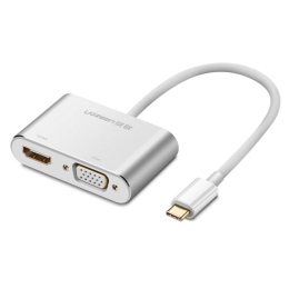 [ Ugreen 50317 ] Cáp USB C To HDMI và VGA Chính Hãng - Màu Bạc