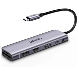 [ Ugreen 70411 ] Bộ chuyển đổi TYPE C sang 2 USB 3.0 + HDMI + SD TF + nguồn TYPE C CM195 20070411