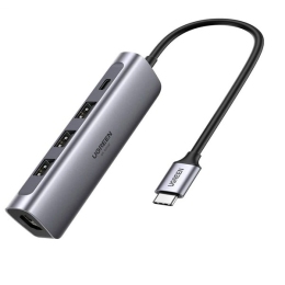 [ Ugreen 70495 ] 5 trong 1 màu xám bộ chuyển USB type C ra 3*USB 3.1 sạc 100w PD 4K HDMI CM136 20070495